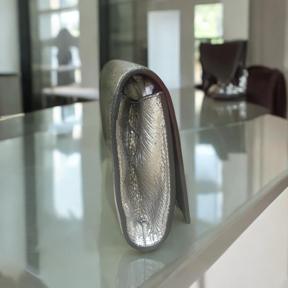 YSL Metallic Silver Flap Clutch - Picture 5 of 9